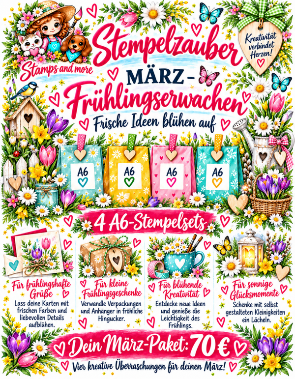 🌷 März – Frühlingserwachen, 4 x A 6 Clear Stamps und Überraschungen