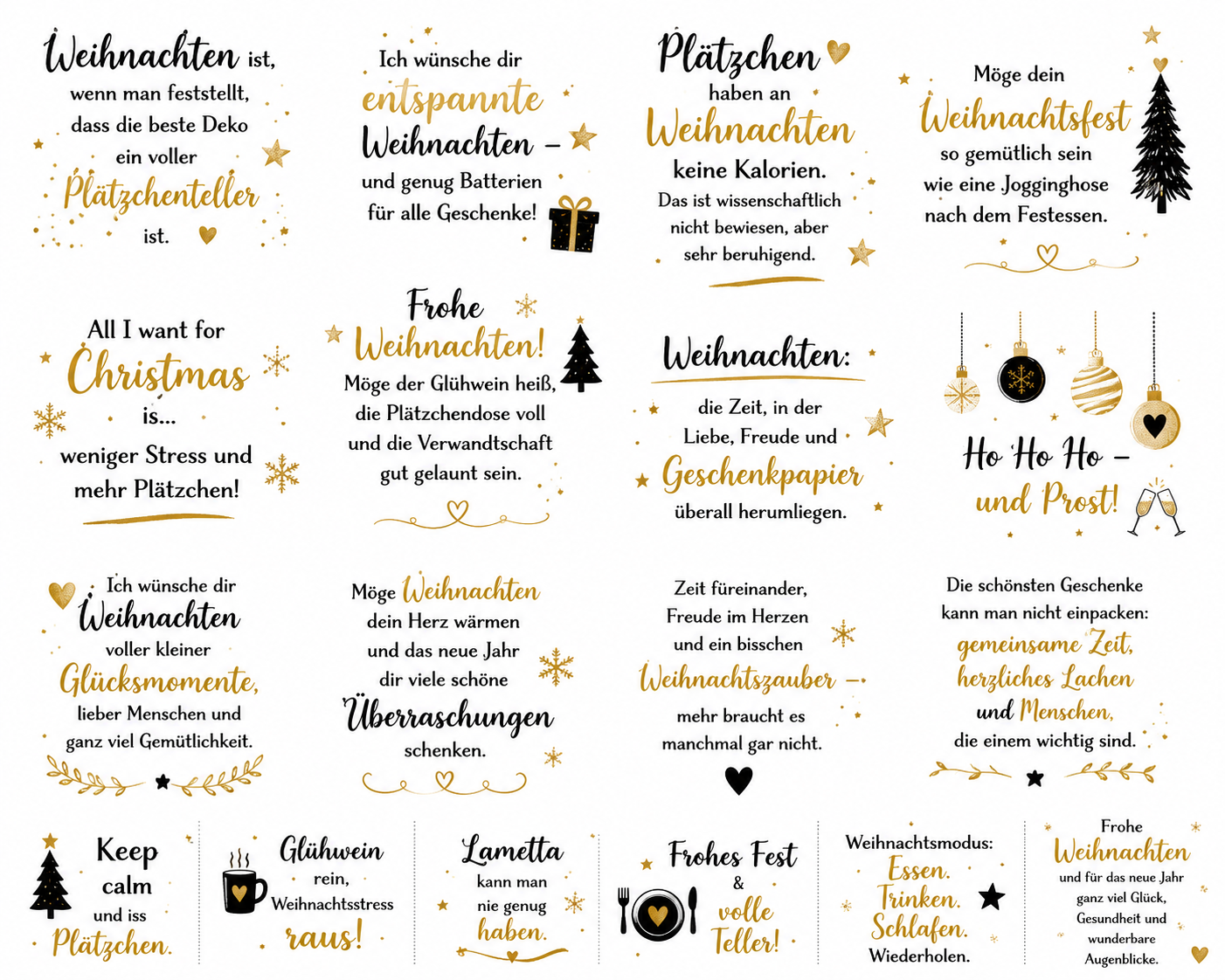 Esthers Bastel-News Sticker, Weihnachtssprüche Schwarz-Gold -