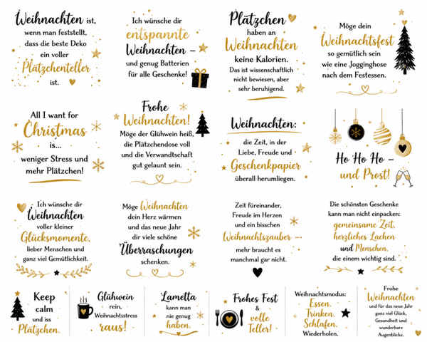 Esthers Bastel-News Sticker, Weihnachtssprüche Schwarz-Gold -
