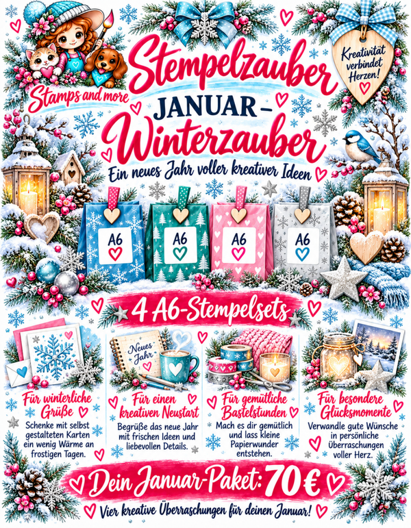 ❄️ Januar – Winterzauber, 4 x A 6 Clear Stamps +Überraschungen