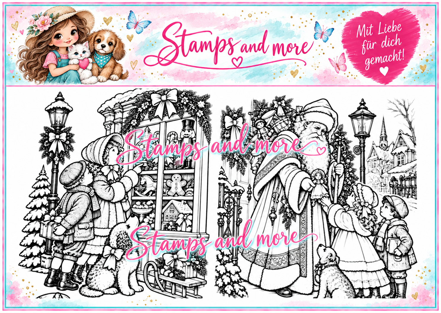 Weihnachten nostalgisch, 2 x A 6 Platte Clear Stamps im Set,  2 super süße Motive