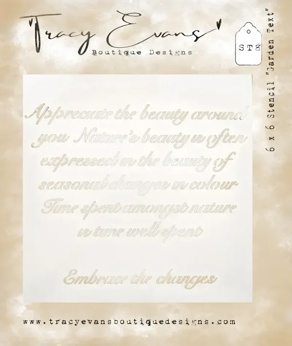 Tracy Evans Boutique Designs ST008 - Stencil "Garden Text” 6 x 6 inch Stencil