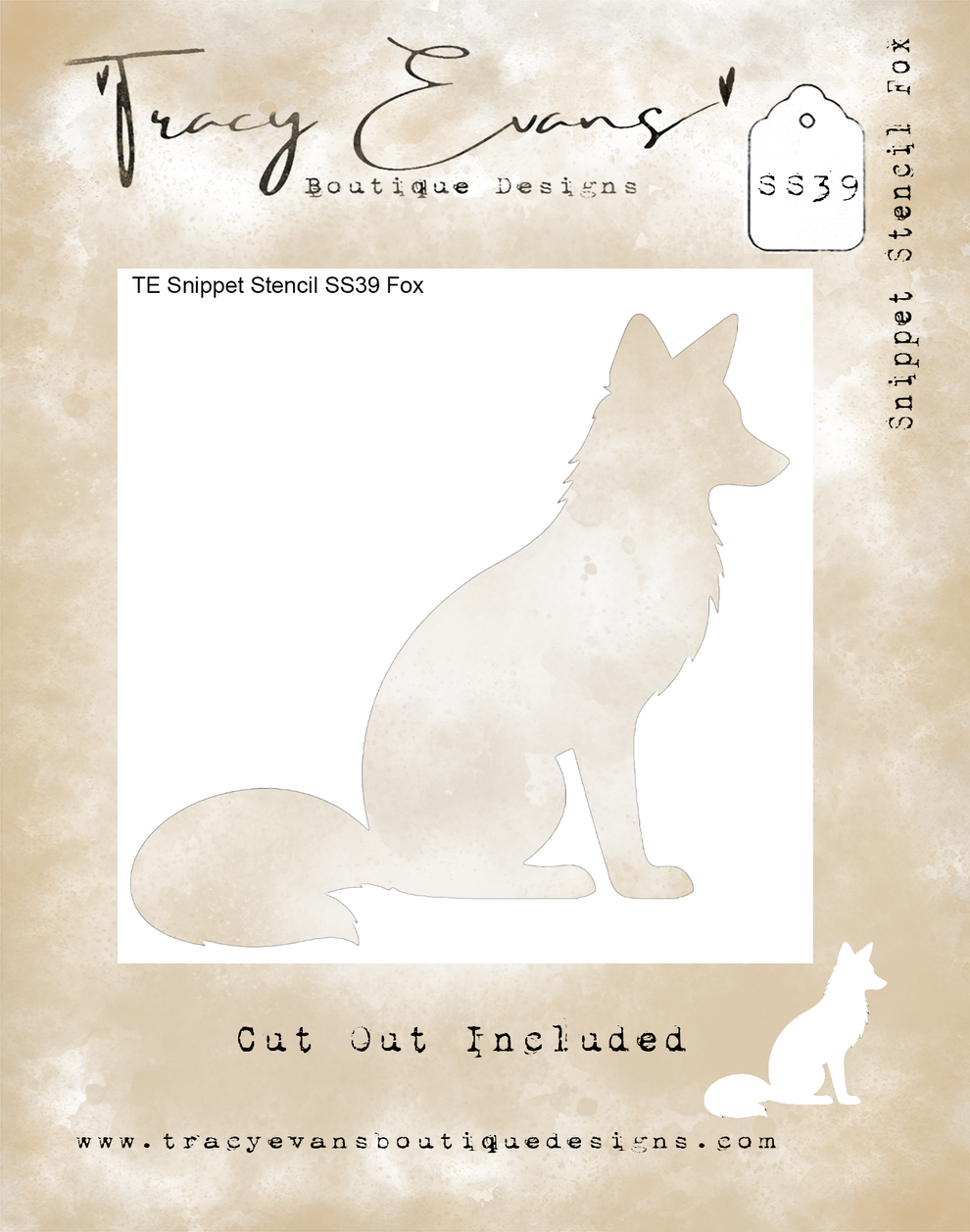 Tracy Evans Boutique Designs  SS039 – Schablonenausschnitt „Fuchs“, 4 x 4 Zoll (ca. 10 x 10 cm), inklusive
