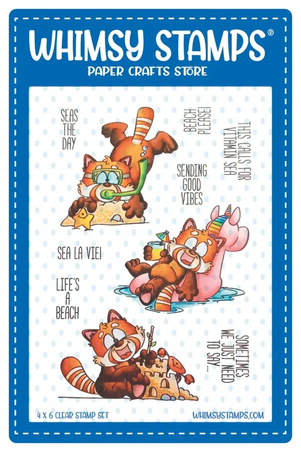 Whimsy Stamps Red Panda Beach Clear Stamps DP1115