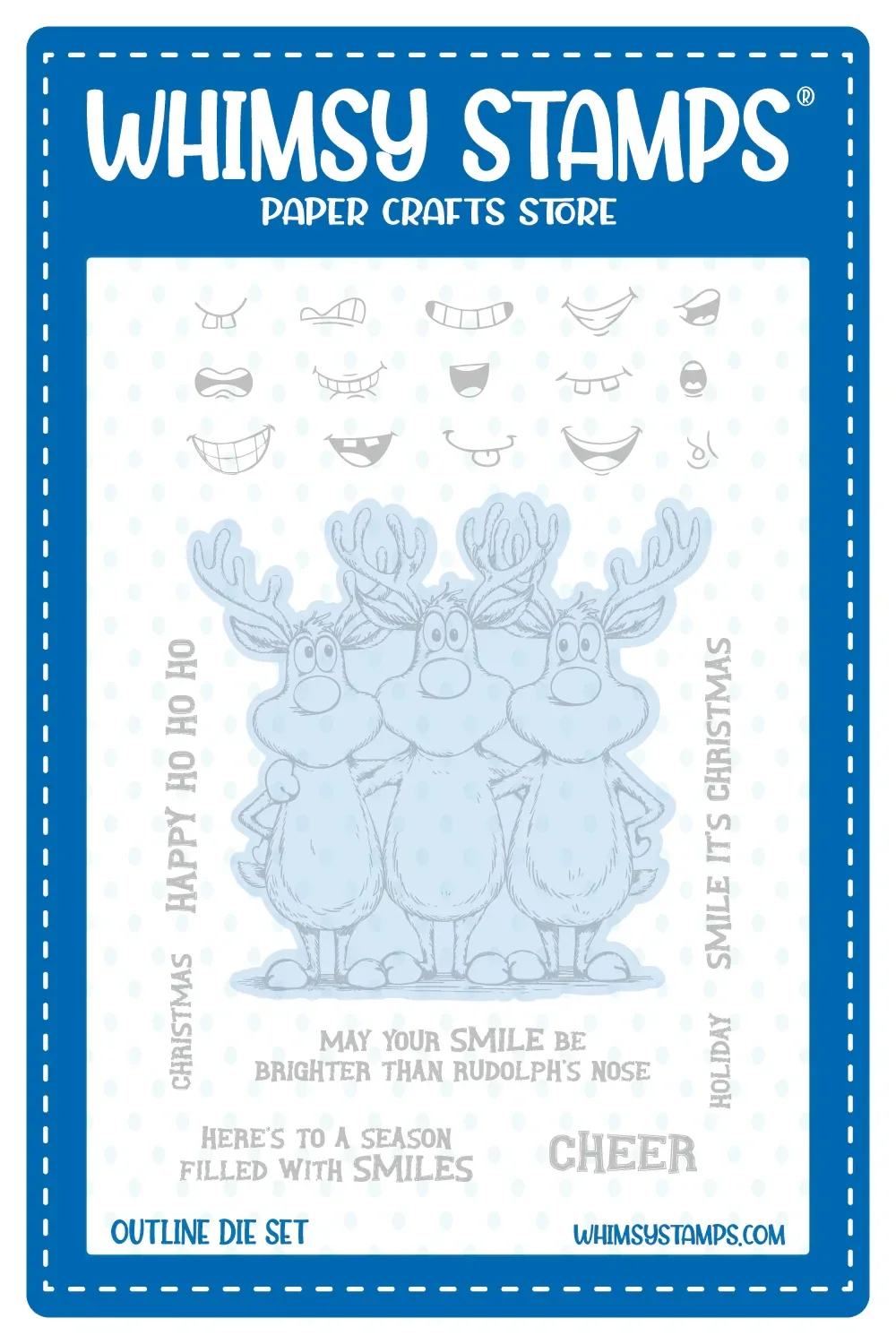 Whimsy Stamps Reindeer Smiles Outline Die NEU