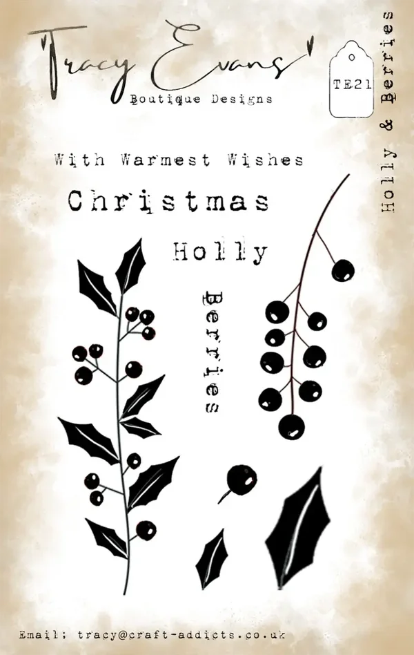 Tracy Evans Boutique Designs  TE021 – Holly & Berries Stechpalme und Beeren (A7-Stempel)