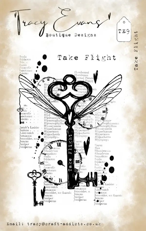 Tracy Evans Boutique Designs  TE009 – Take Flight, Abheben (A7-Stempel)
