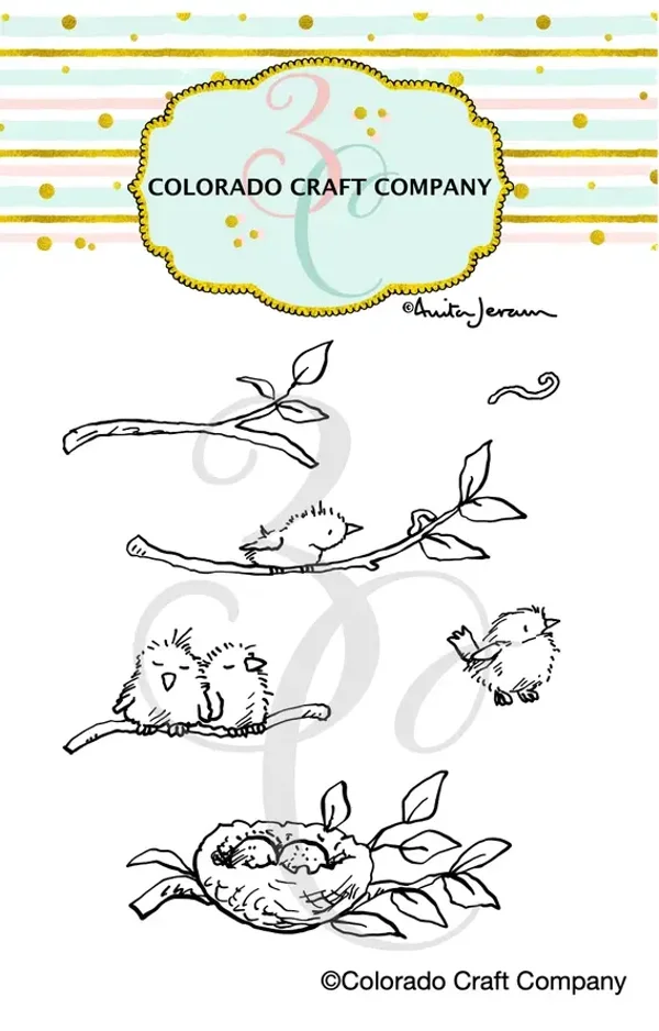 Colorado Craft Company AJ818 Anita Jeram~ Tiny Birds Worm 4 X 4 Clear Stamps