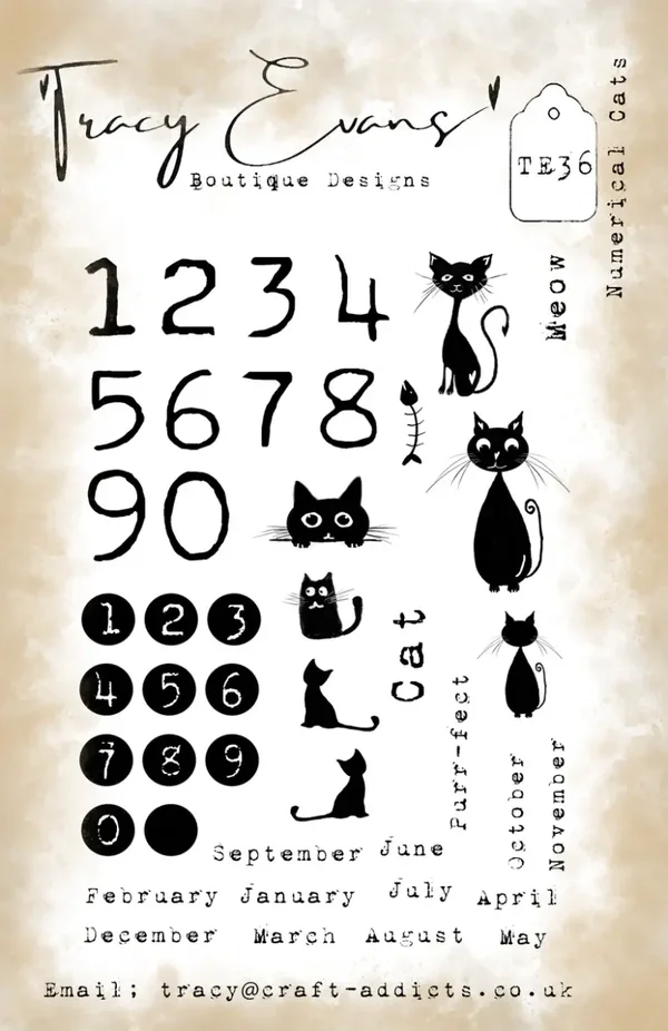 Tracy Evans Boutique Designs  TE036 - Numerical Cats (A5 Stamp)