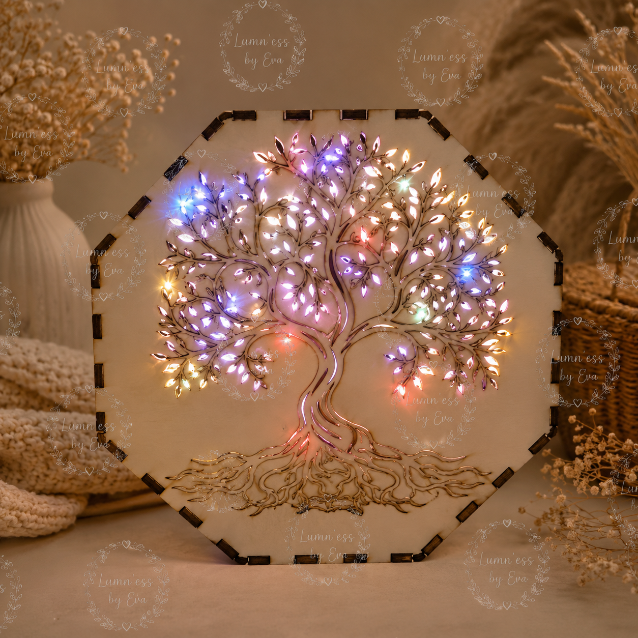 Arbre de vie en bois – Découpe laser avec éclairage LED