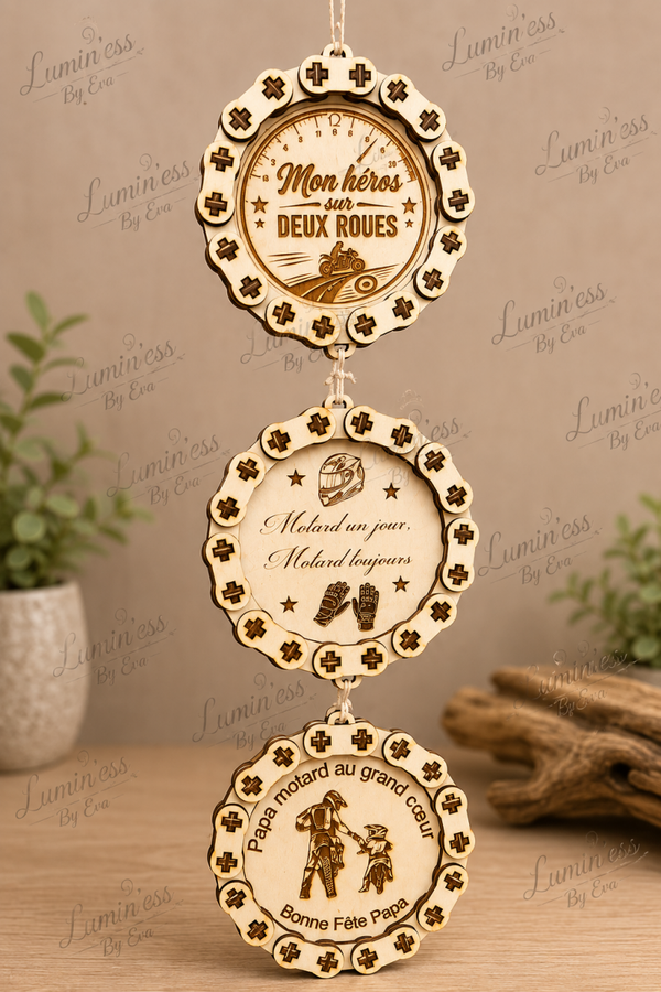 🏍️ Décoration en bois – Papa Motard au Grand Cœur 🏍️