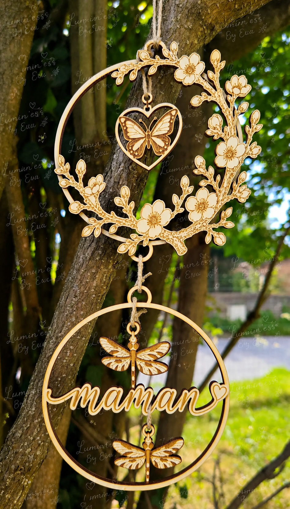 🌸  Suspension décorative Famille & Prénoms en bois  🌸
