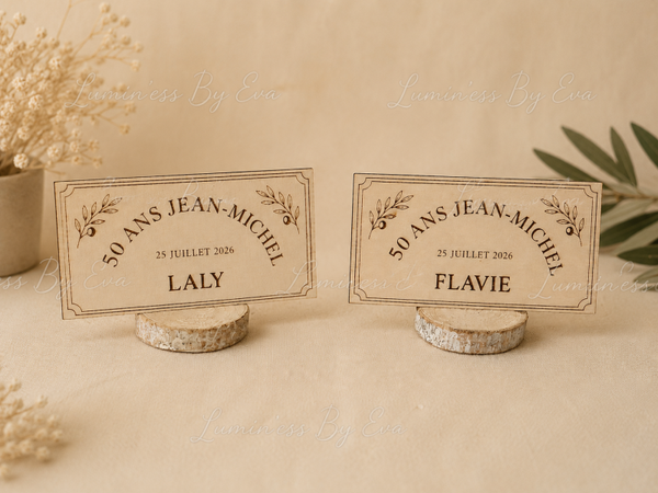 🌿 Marque-place en bois personnalisé – Mariage, anniversaire, baptême🌿