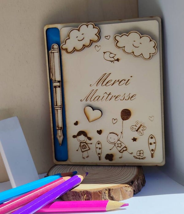 ✏️ Tableau décoratif en bois – Merci Maîtresse
