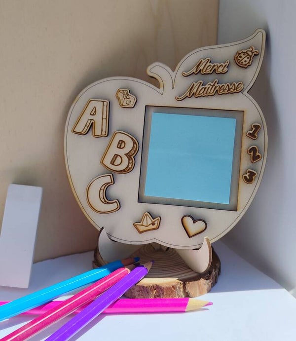 🍎 Support Post-it en bois – Merci Maîtresse