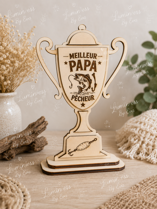 🏆 Trophée en bois – Meilleur Papa Pêcheur 🏆