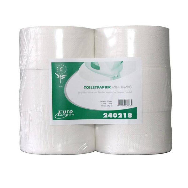 Toiletpapier Euro Mini Jumbo, recycled wit - 2 laags Artikelnummer: 240218