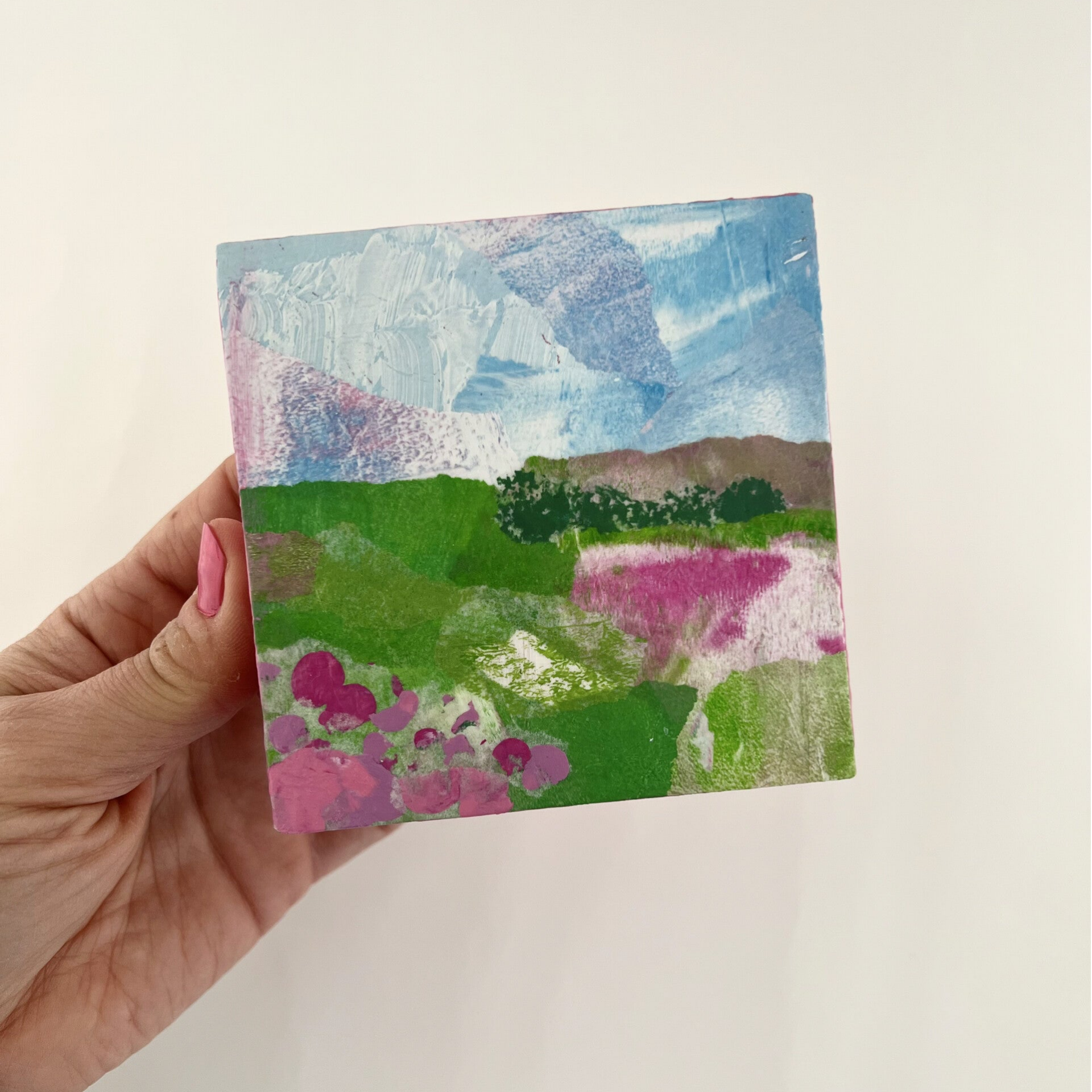 Abstract mini landschap - 10 x 10 cm - Verlangen