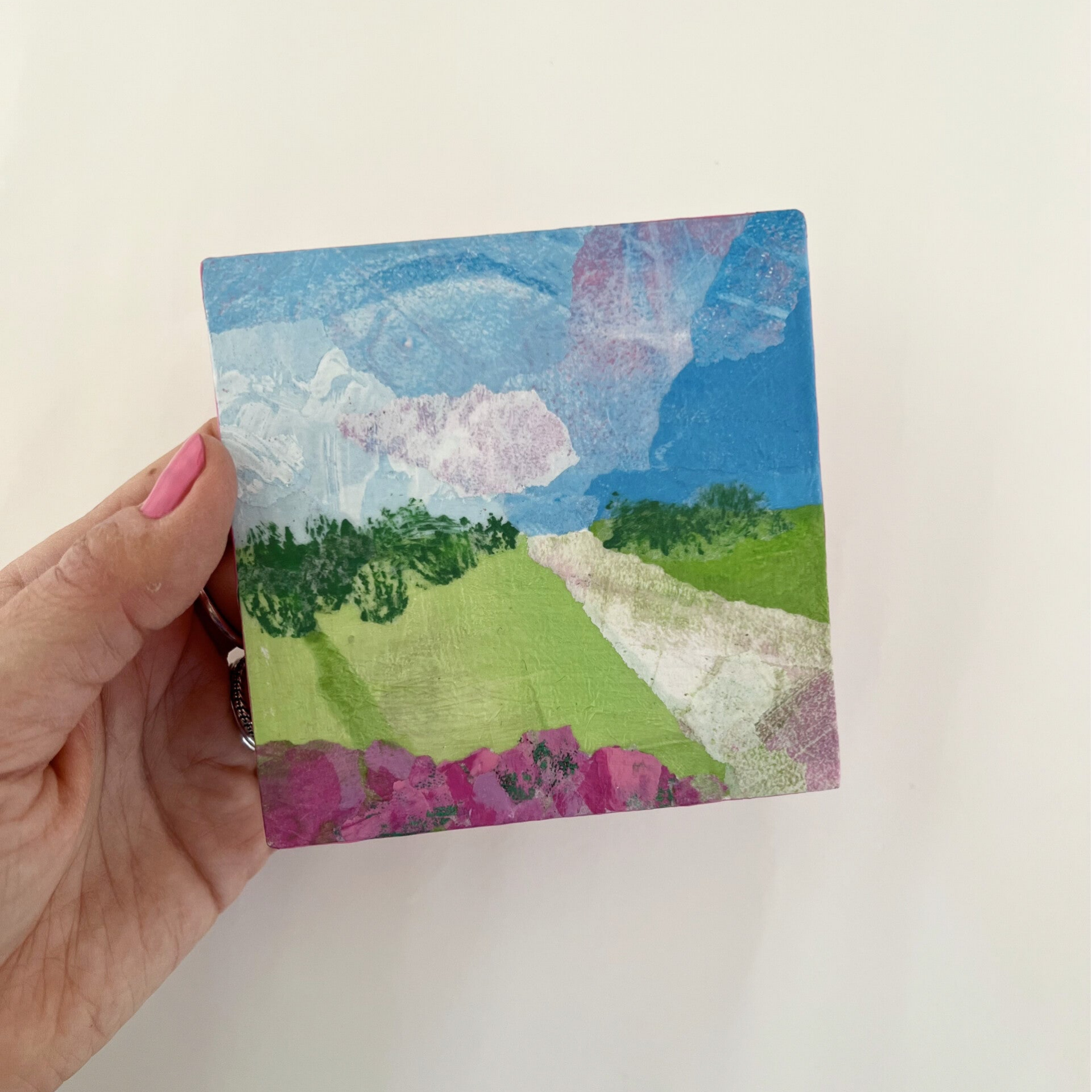 Abstract mini landschap - 10 x 10 cm - Vrij