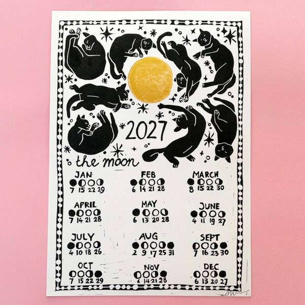 Lino print - A4 - Moon calendar 2027