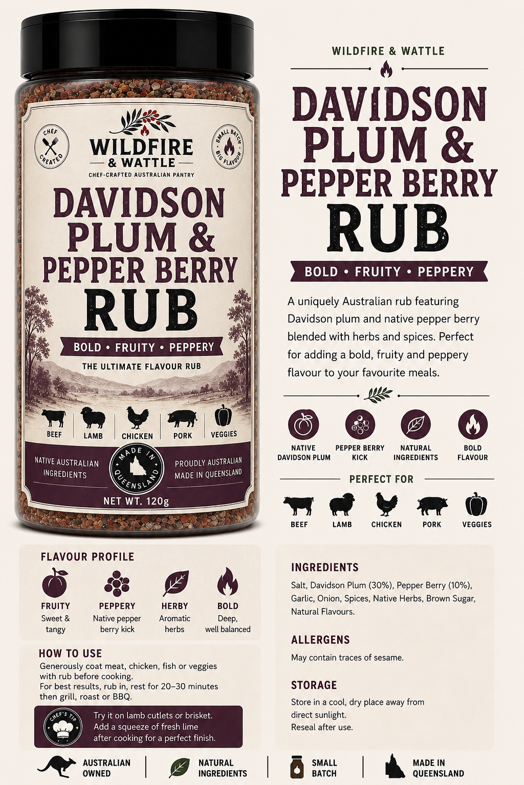 Davidson Plum and Pepper Berry Rub