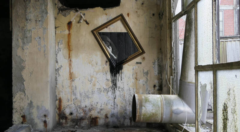 stencil graffiti street art in abandoned building in Groningen the Netherlands