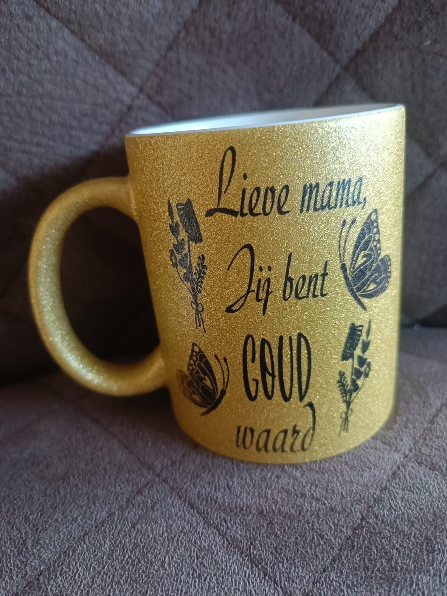 Gouden glittermok moederdag