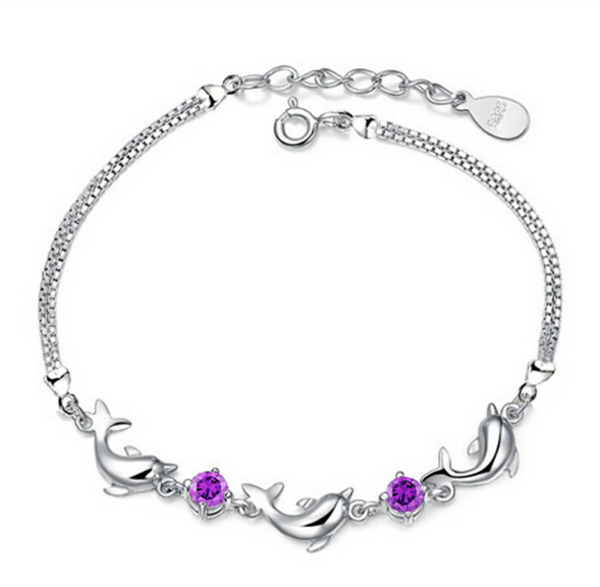 Dolfijn armbandje roze steen