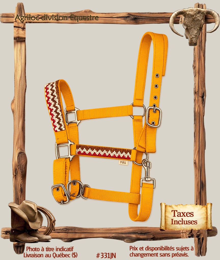 #331JN Licol nylon Full – Jaune avec motifs décoratifs