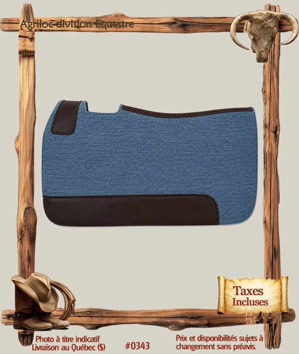 #0343 Tapis de selle western en feutre bleu avec renforts en cuir