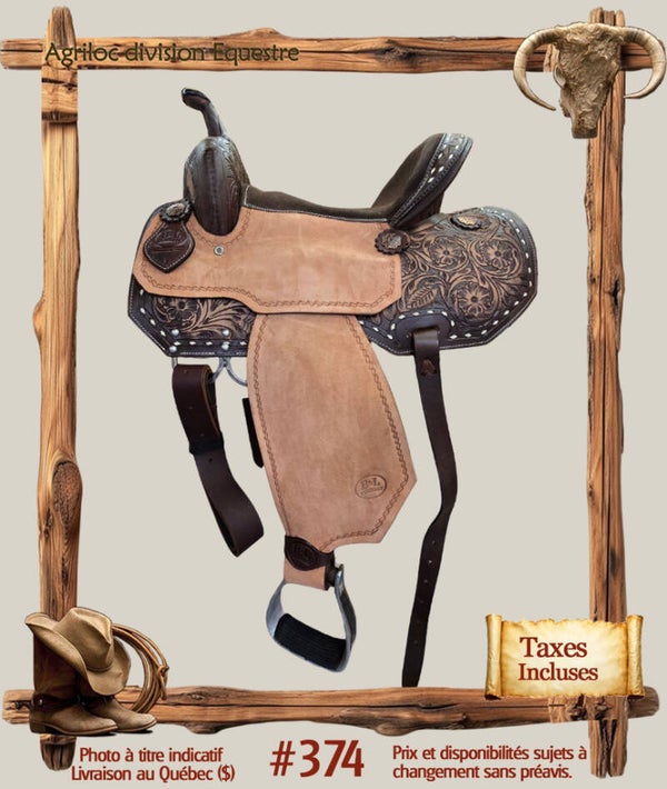 #374 Selle en cuir Western Barrel 15''  - Selle seulement