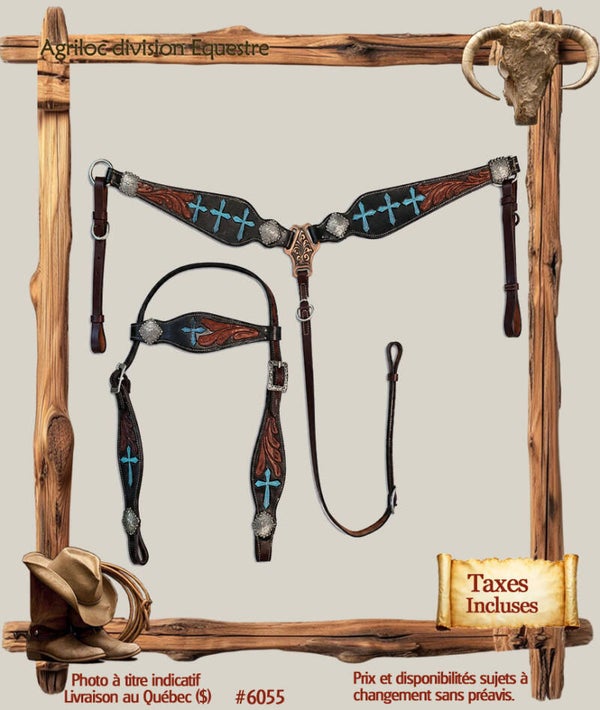#6055 Ensemble bride, guides et martingale en cuir