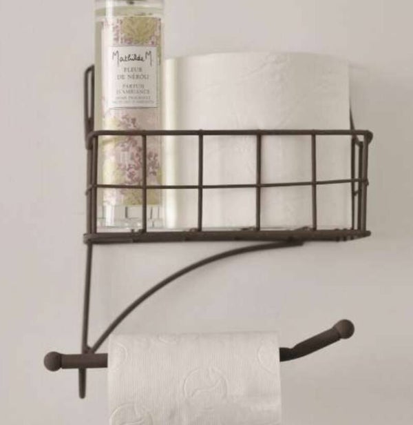 Toiletrolhouder met Mandje -metaal bruin- Landelijk