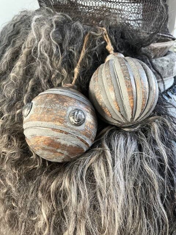 Houten bal met touw set/2 massief Landelijk