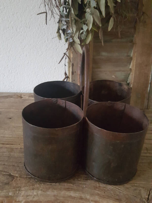 Oude Metalen Opbergpotjes 4 (quatro) met Ring - Stoer -