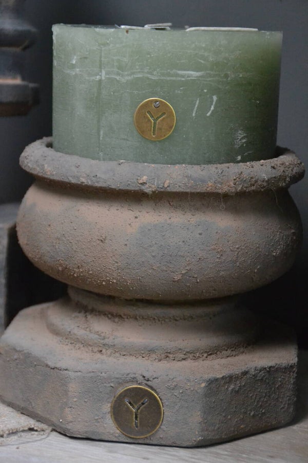 Stenen-Poer Kandelaar op Voet - Boost old Brown -