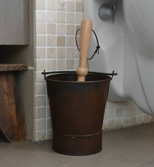 WC - Borstelhouder - Ouderwetse emmer roestig uniek landelijk-stoer -