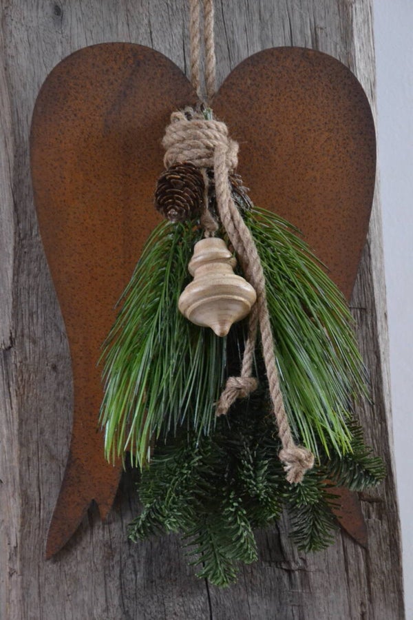 Kerst Toef / Kunsttoef incl. Koord/houten klos  Kunst-Groen - Handgebonden