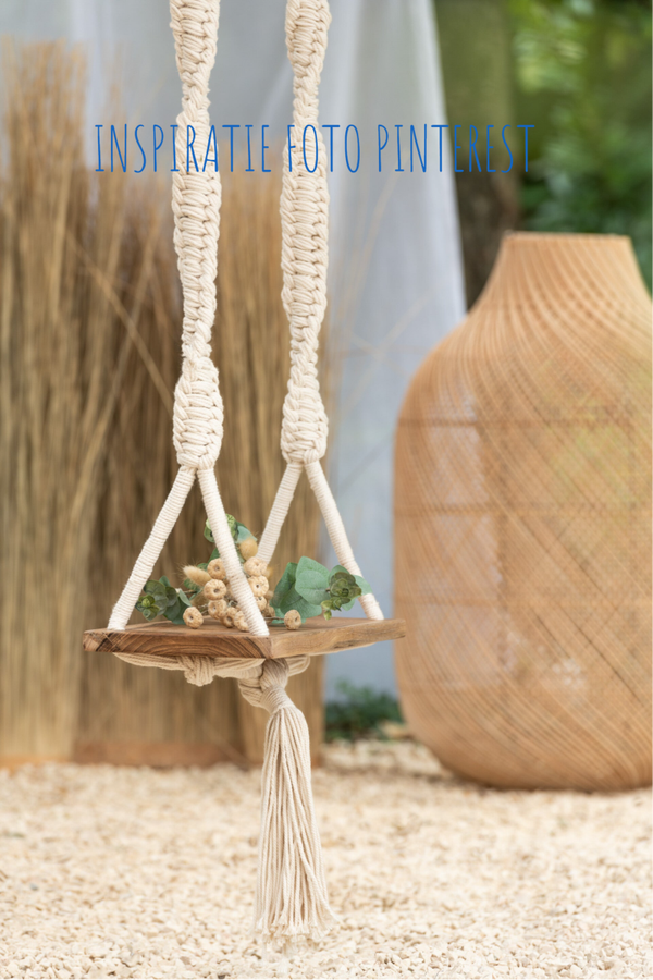 Schommel Landelijk - Shabby - Boho macramé zwart katoen/massief hout