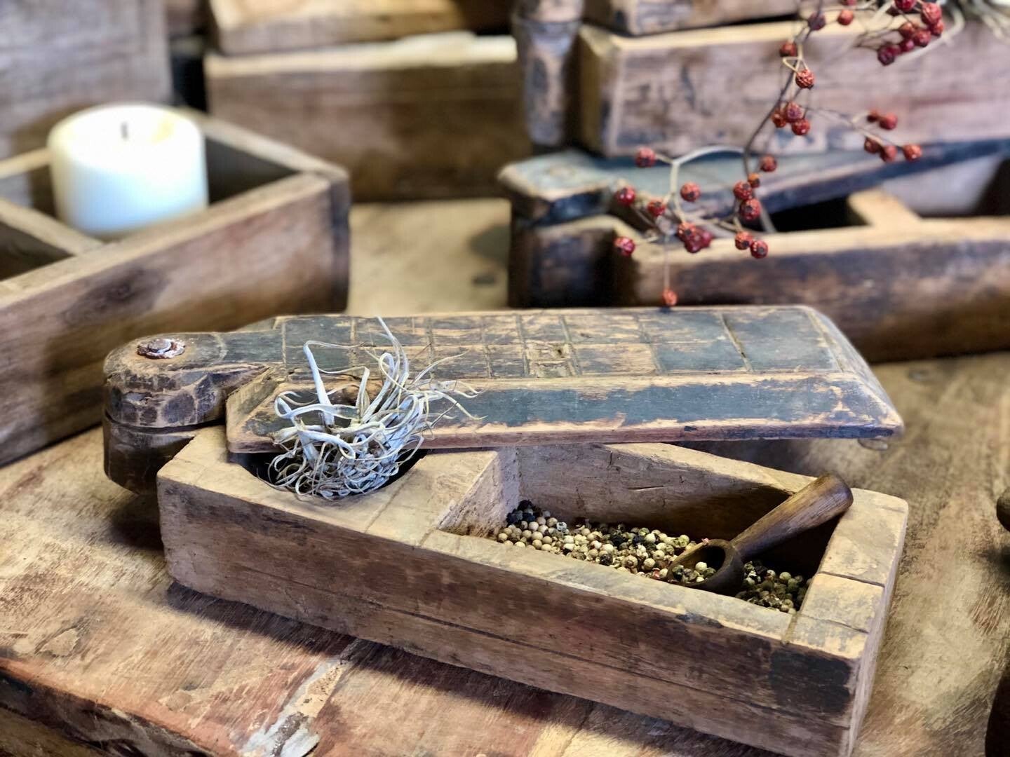 Antiek houten Kruiden box Kruidendoos Authentiek / Uniek