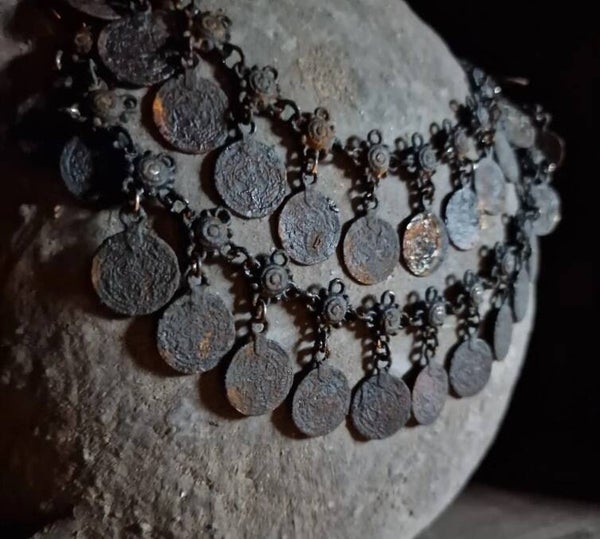Kruikketting - Ketting met Munten en Leder - #7