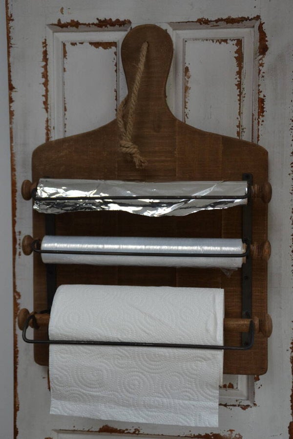 Rollenhouder - Hout - Keukenrol, Aluminium en folie