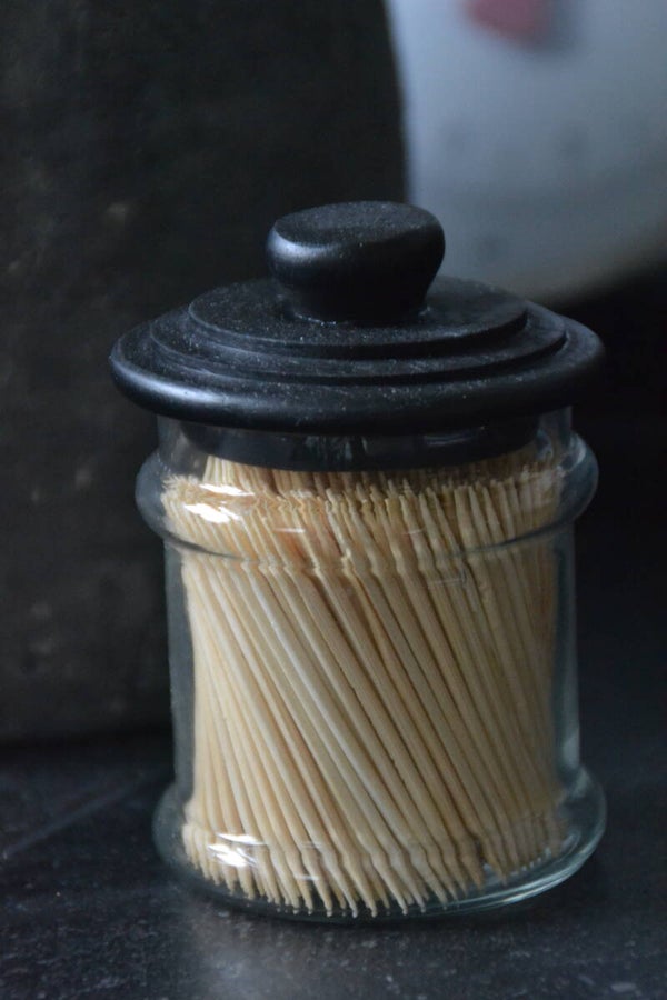 Tandenstokerbox glas/hout -zwart-