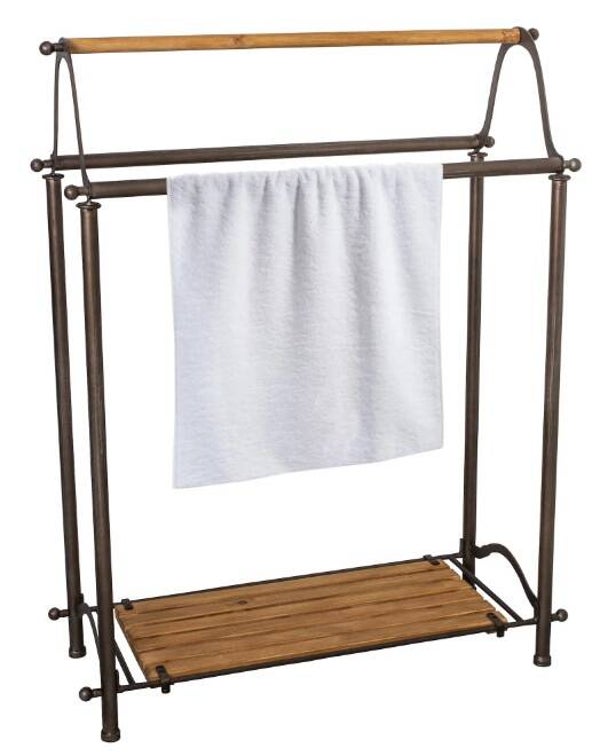 Staand Handdoekrek - 3 stangen- Hout/Metaal Landelijk