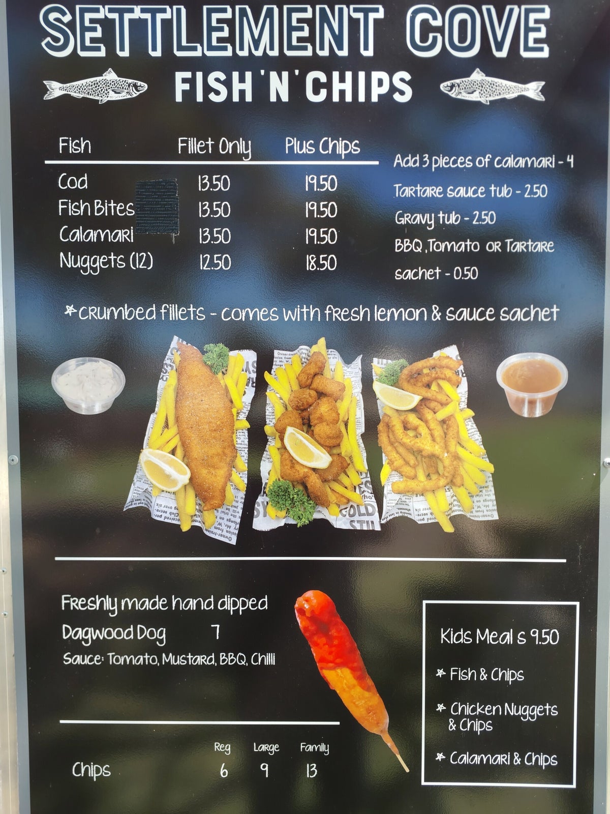 Menu | Chris' Settlement Cove Fish n Chips