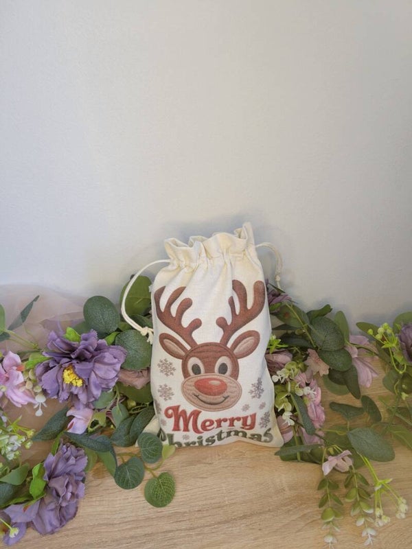 Petit sac cadeau de Noël – motif renne "Merry Christmas"