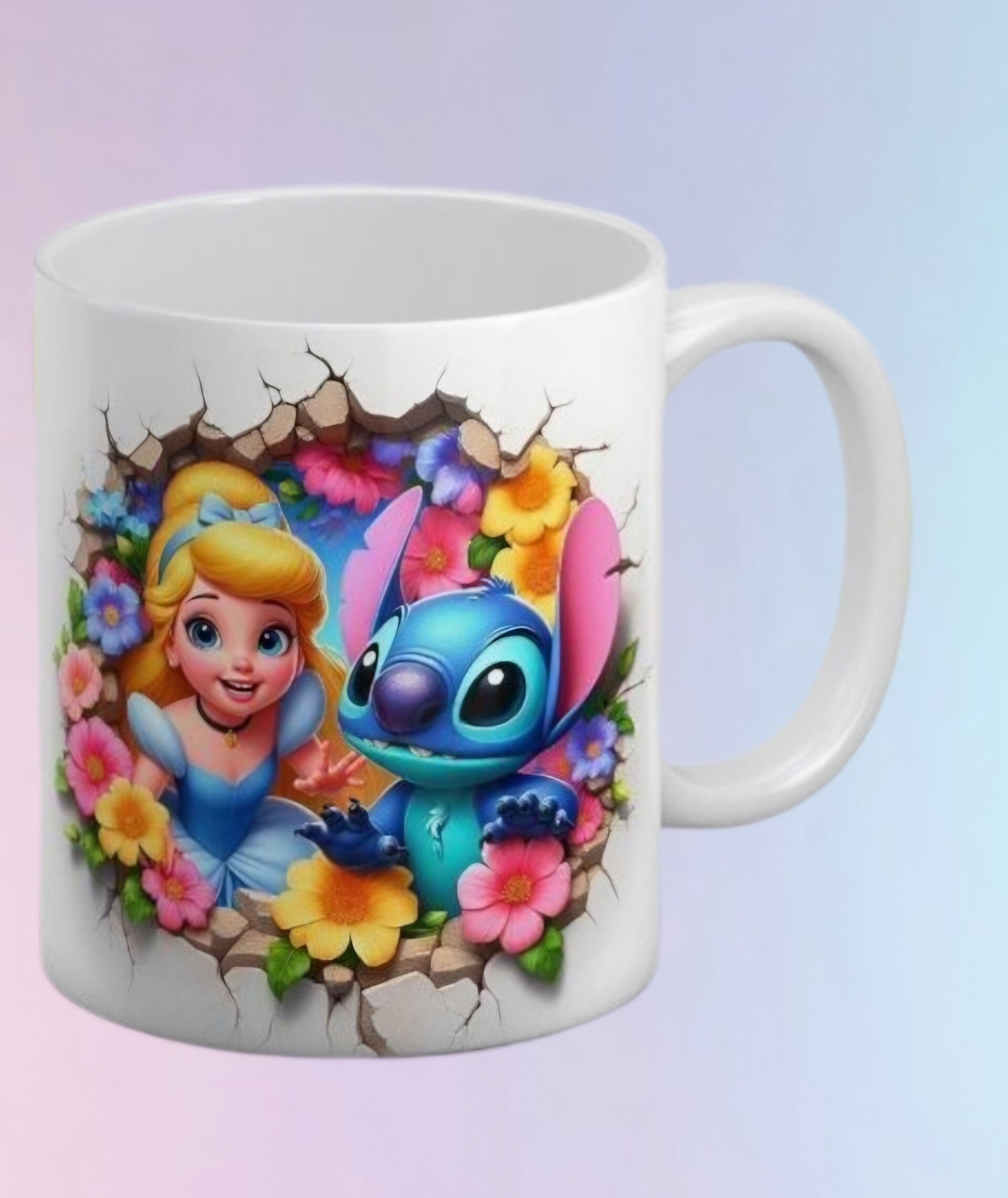 Mug Stitch & Princesse – effet 3D mur fleuri