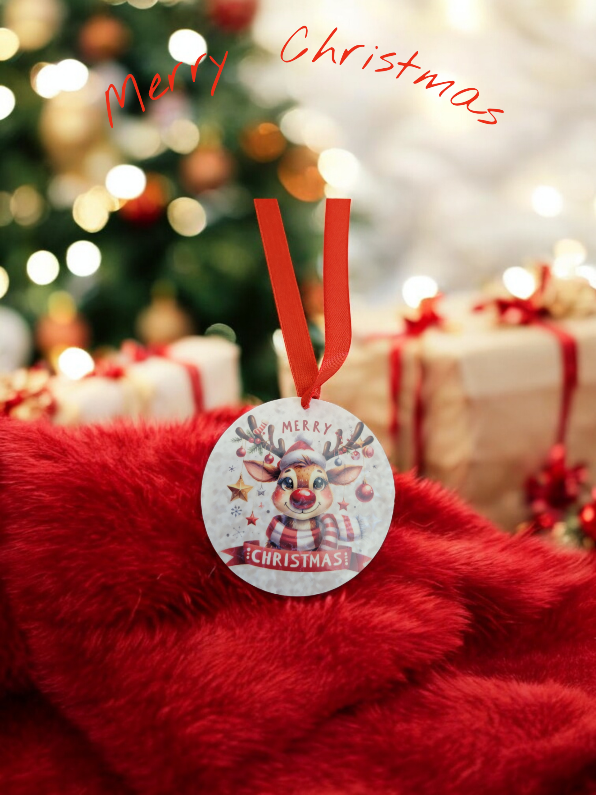 Pendentif Sapin "Merry Christmas" - Renne Mignon en Acrylique Incassable