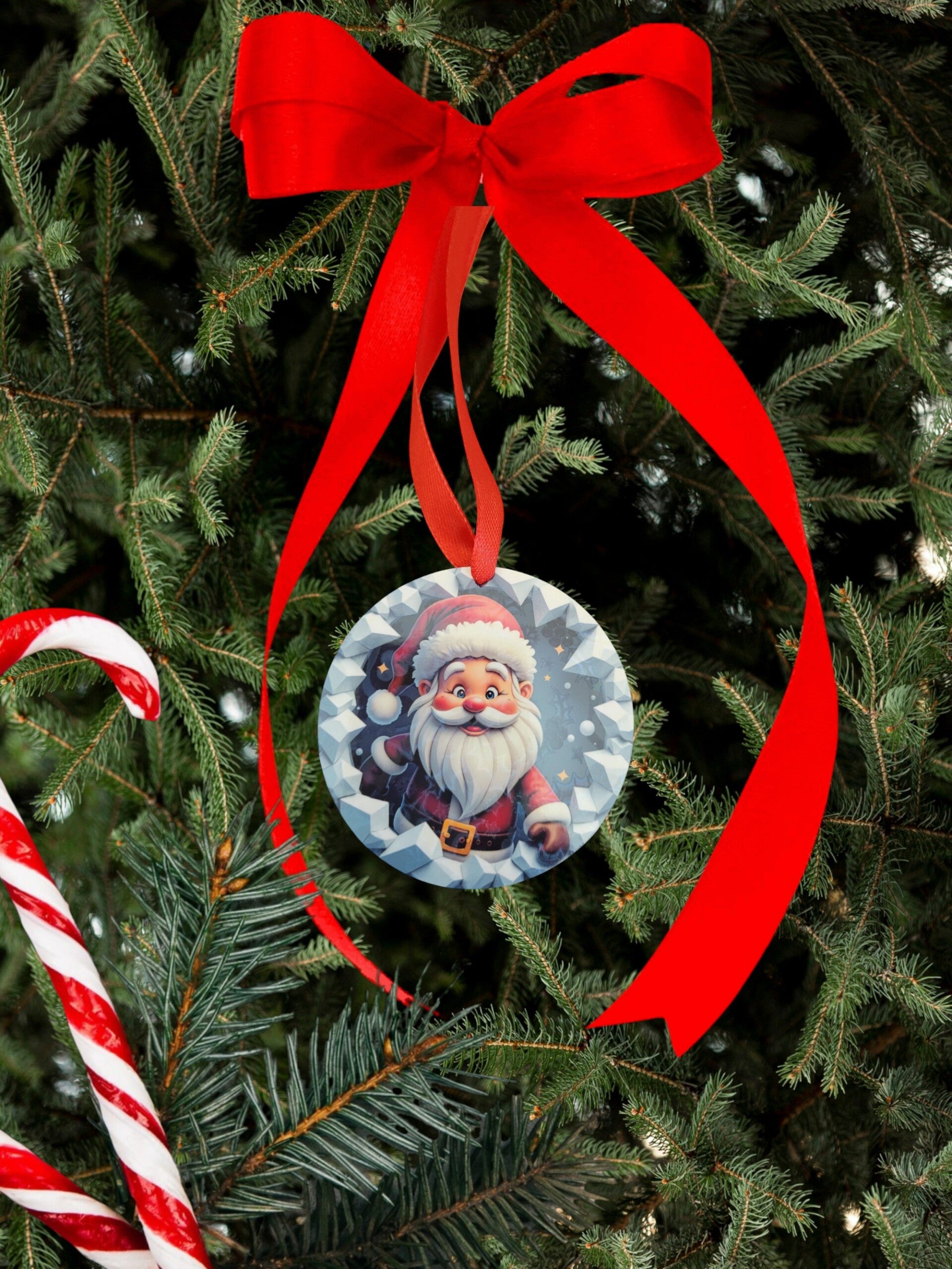 Pendentif Sapin Rond en Acrylique – Père Noël - Style Moderne