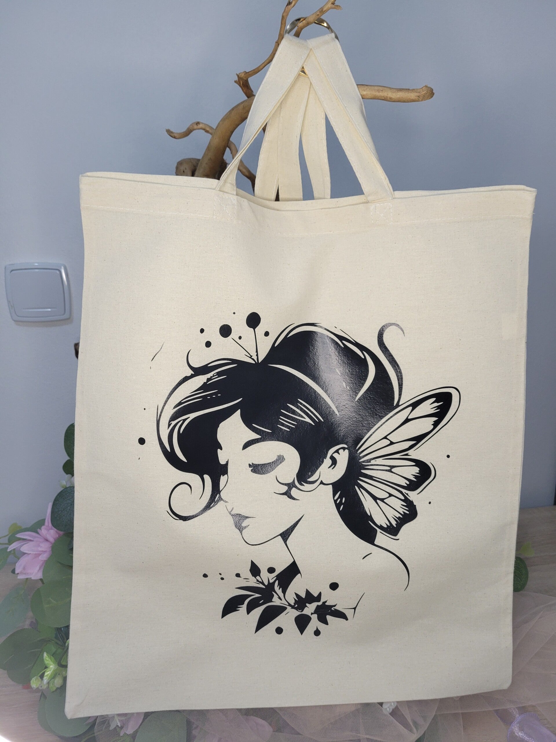 🧚‍♀️  Tote Bag Fée Élégante – Sac Coton Naturel Éco-Responsable | Accessoire Féérique et Poétique pour Femme
